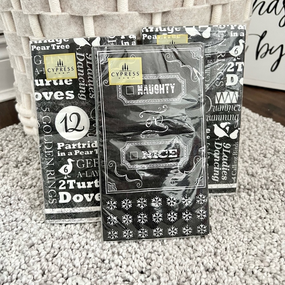 Three PKGS of Christmas Paper Napkins Black & White SEALED